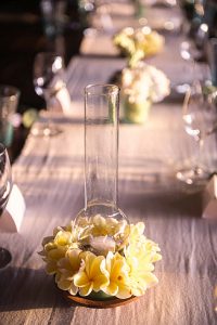 Flowers decorate the tables