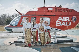 The wedding party arrived by Helicopter
